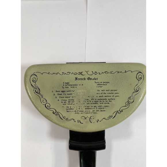 Vintage Mirro Green Folding Omelet Maker Pan With Recipes On Each Side - Picture 4 of 10